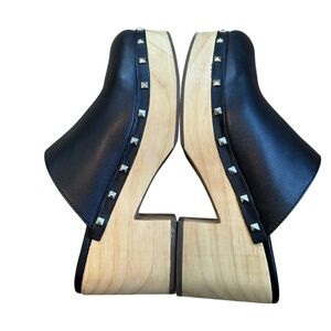 Steve Madden Brooklyn Black Leather Studded Platform Clogs mules Size 8